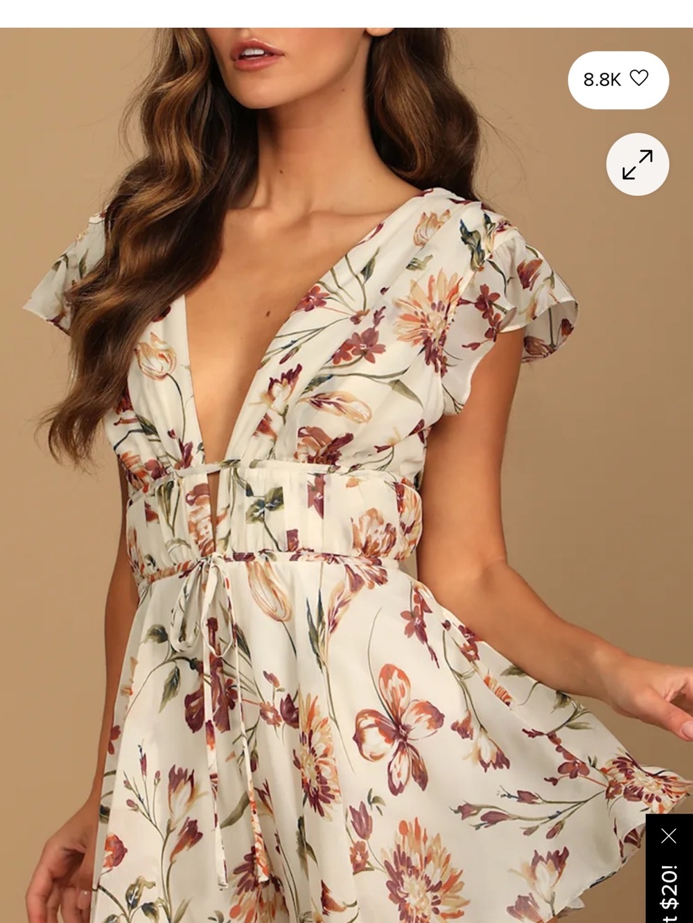 Lulu's Flirty Ways Cream Floral Print Flutter Sleeve Romper M